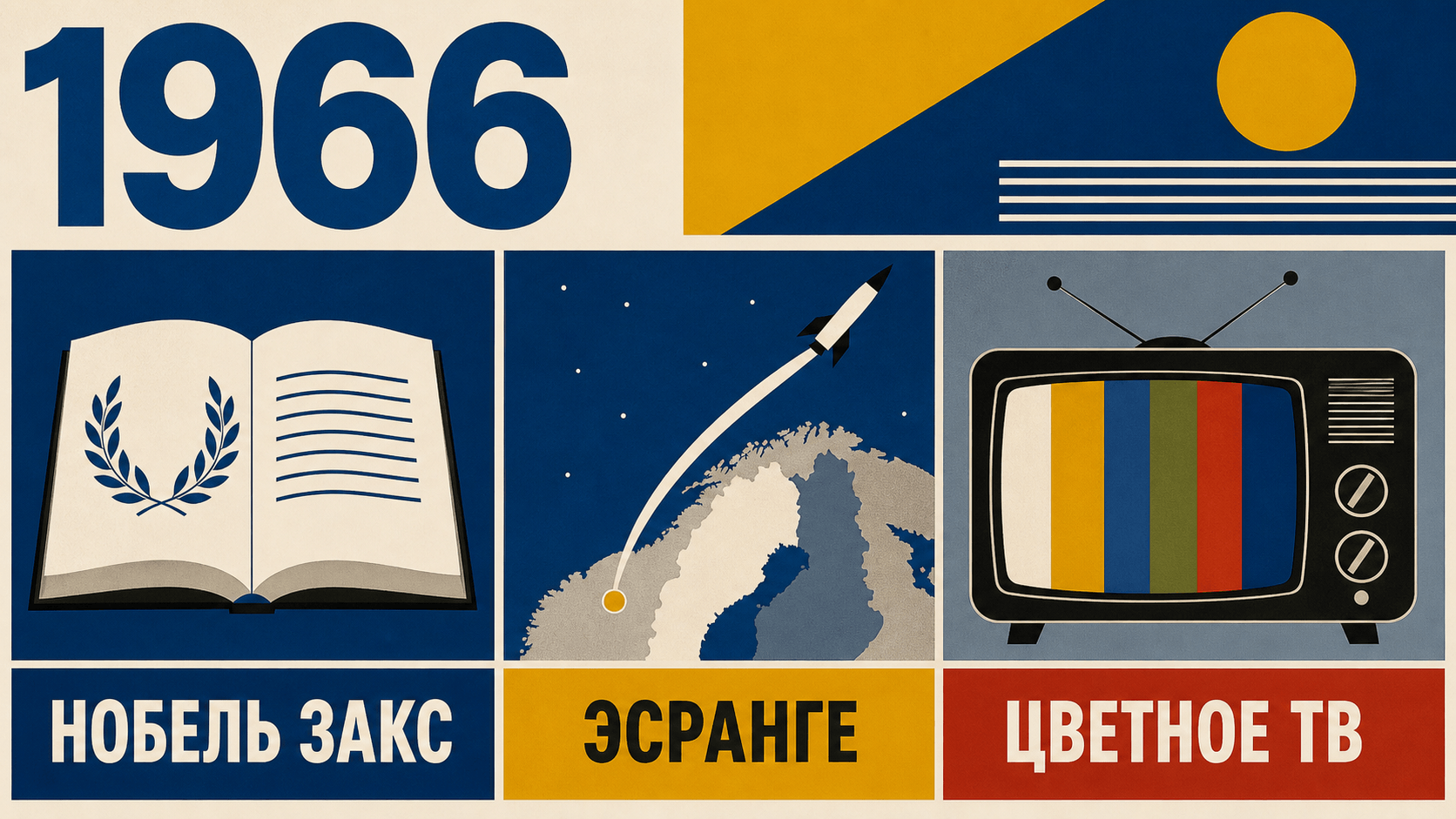 Инфографика о Швеции 1966 года с символами Нобеля, Эсранге и цветного ТВ.