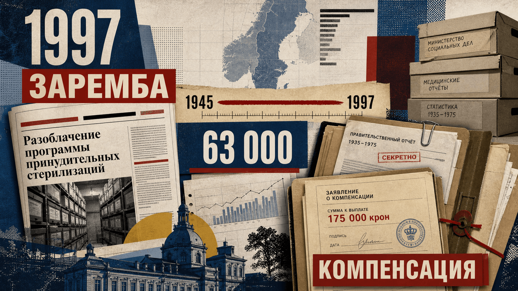 Инфографика о Швеции 1997 года: Расследование Зарембы, Государственная комиссия, Путь к компенсации.