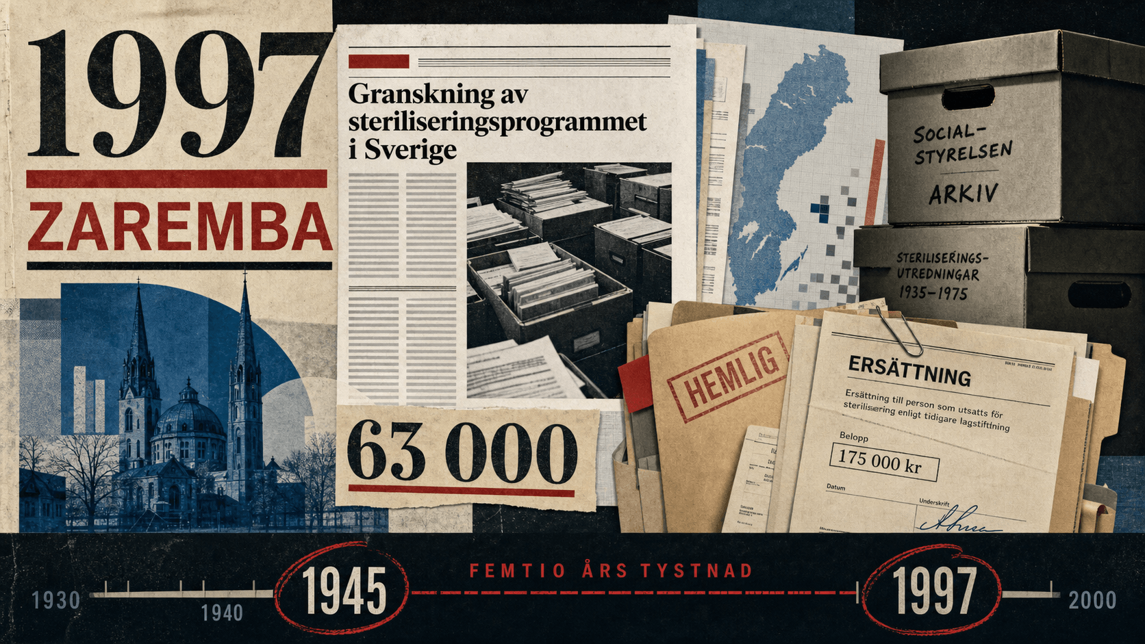 Infografik för Sverige 1997 som sammanfattar Zarembas granskning, Statlig utredning, Ersättningsvägen.