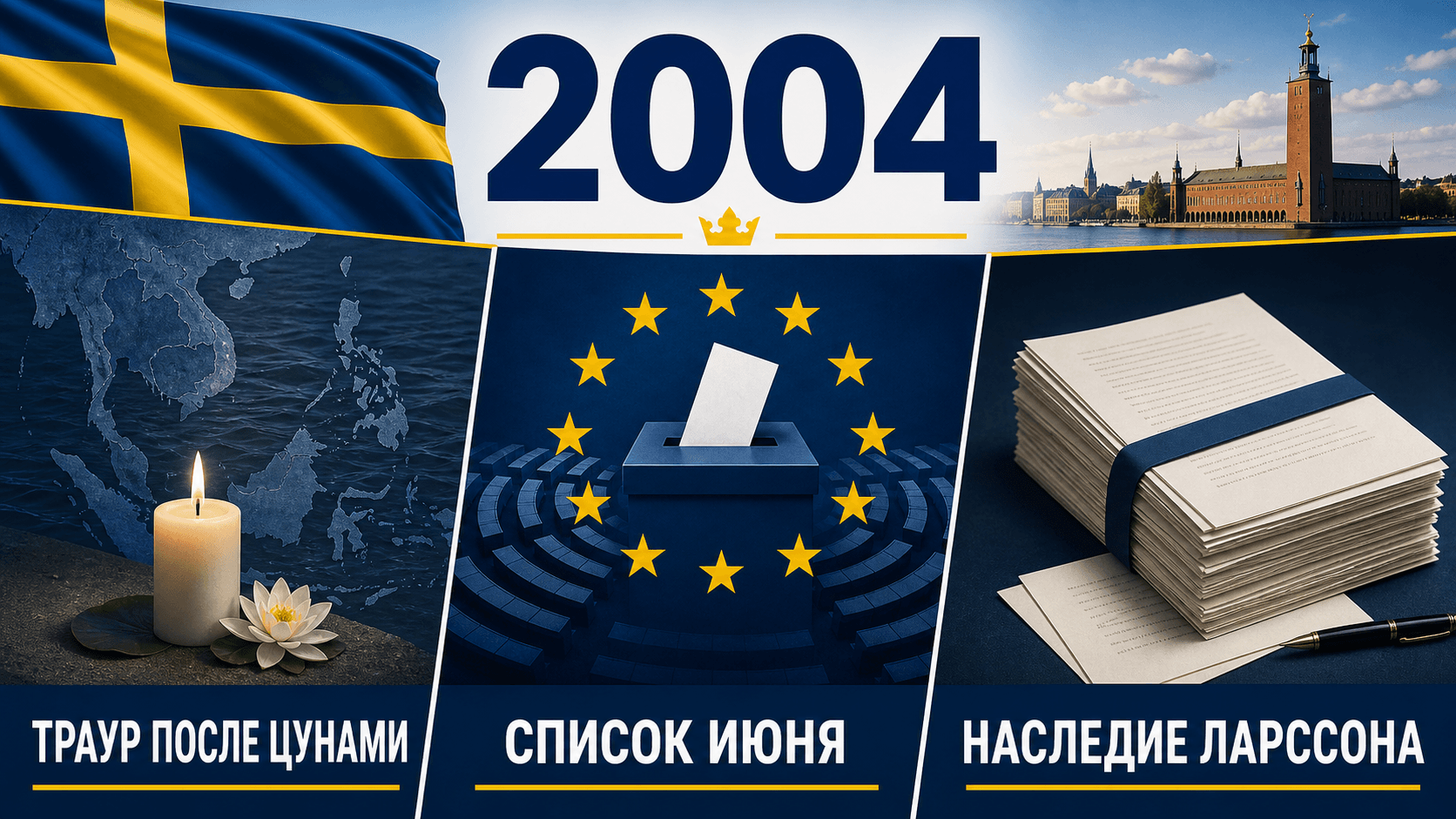Инфографика о Швеции 2004 года: Катастрофа цунами, Выборы в Европарламент, Гибель Стига Ларссона.