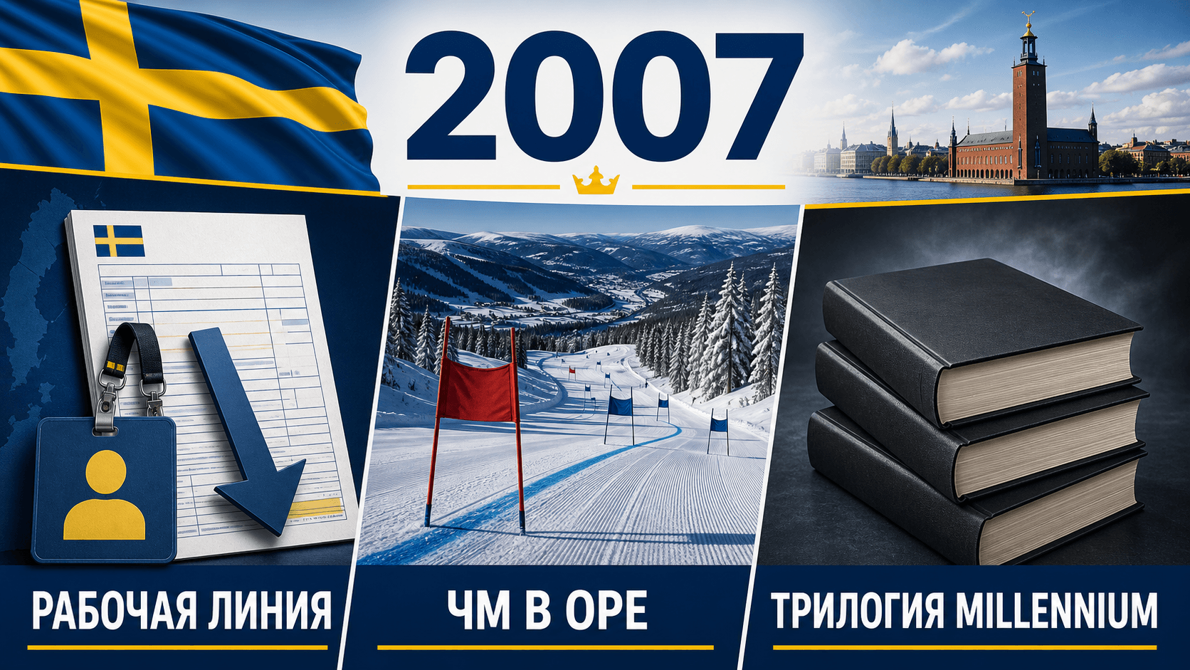 Инфографика о Швеции 2007 года с налоговой реформой, чемпионатом в Оре и тремя криминальными романами.