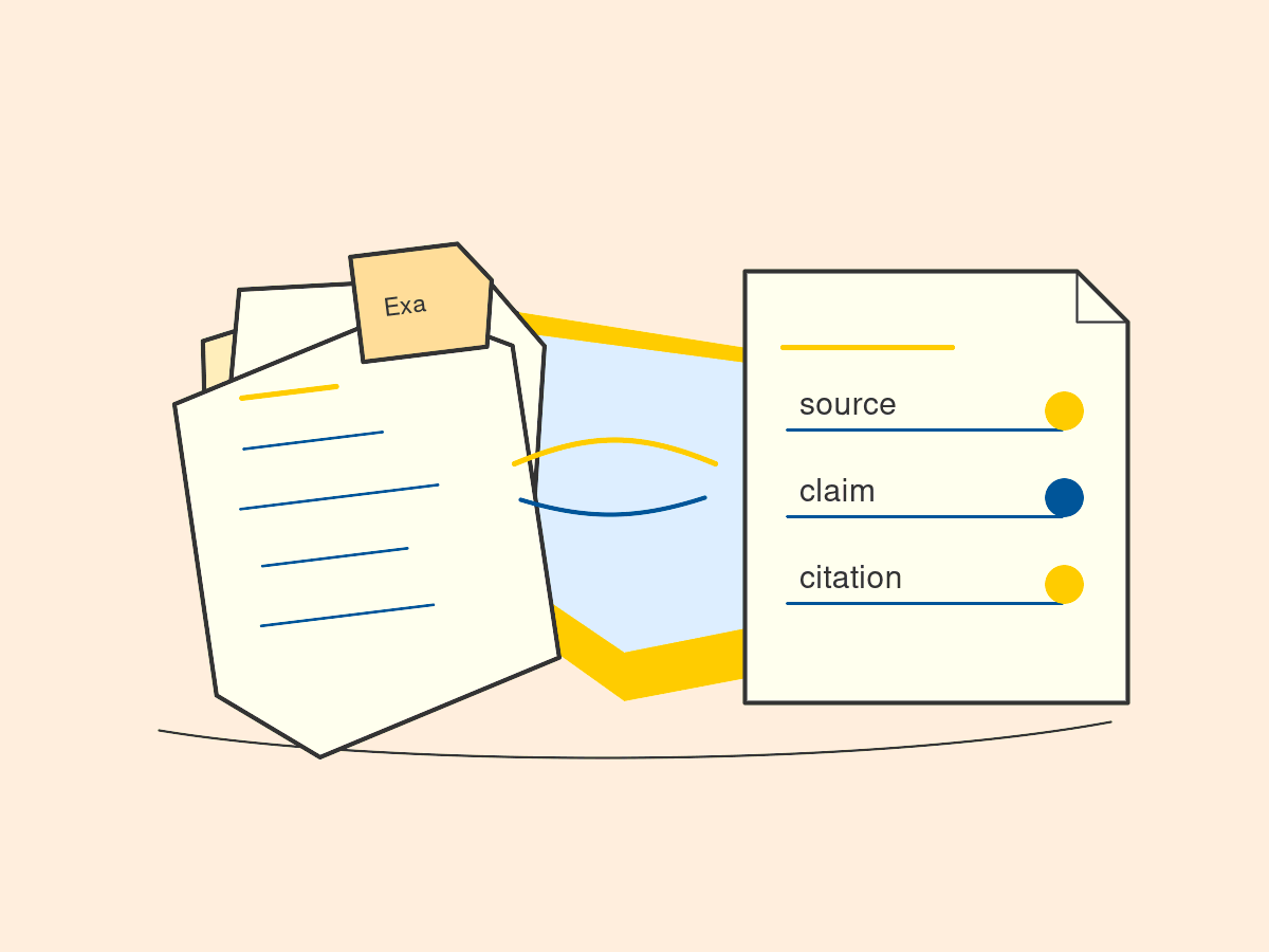 A stack of documents becomes a card with source, point, and quote fields