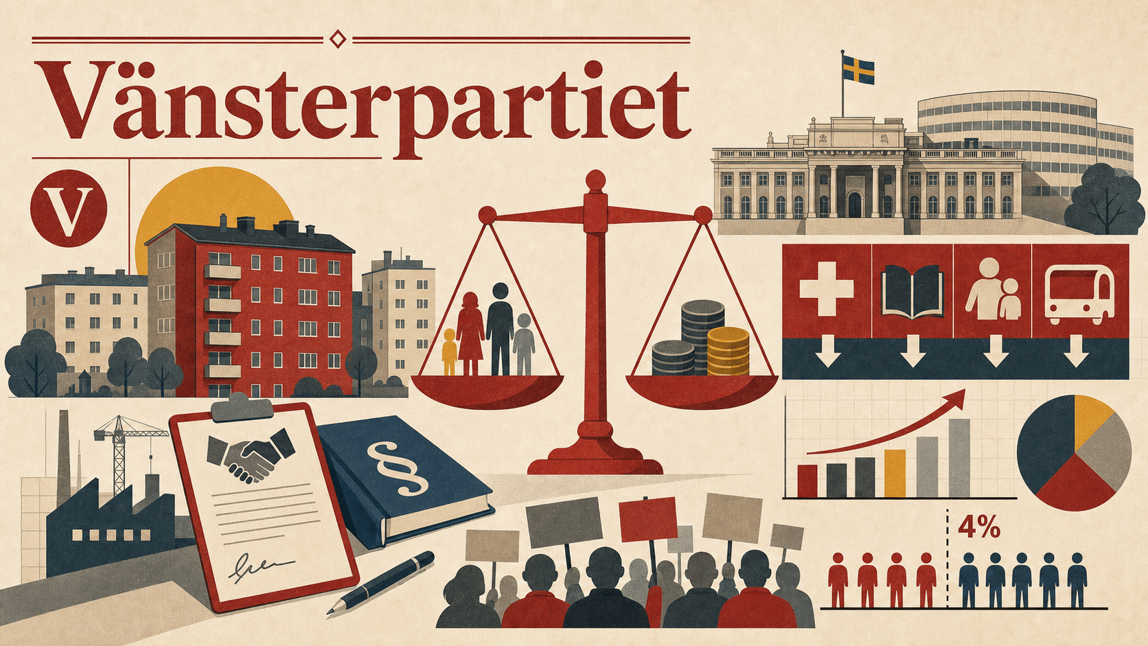 Editorial illustration for Vänsterpartiet.