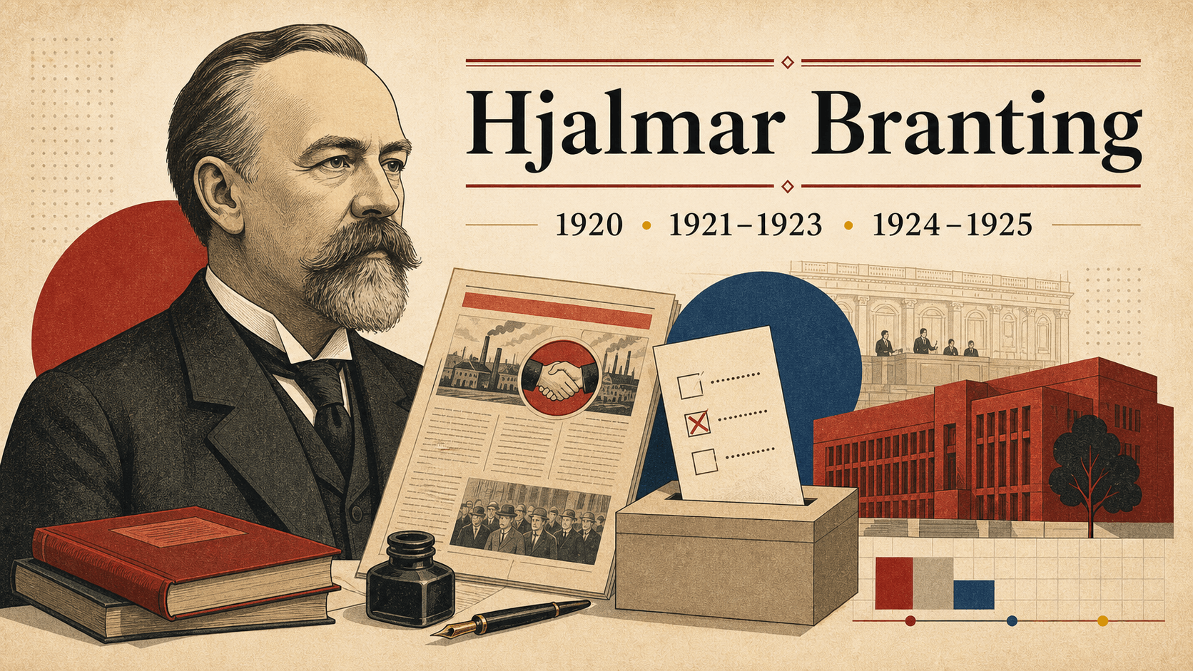 Editorial illustration for prime minister Hjalmar Branting.