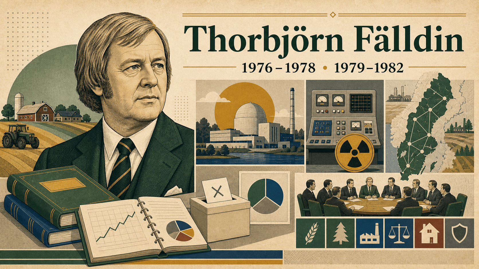 Editorial illustration for prime minister Thorbjörn Fälldin.
