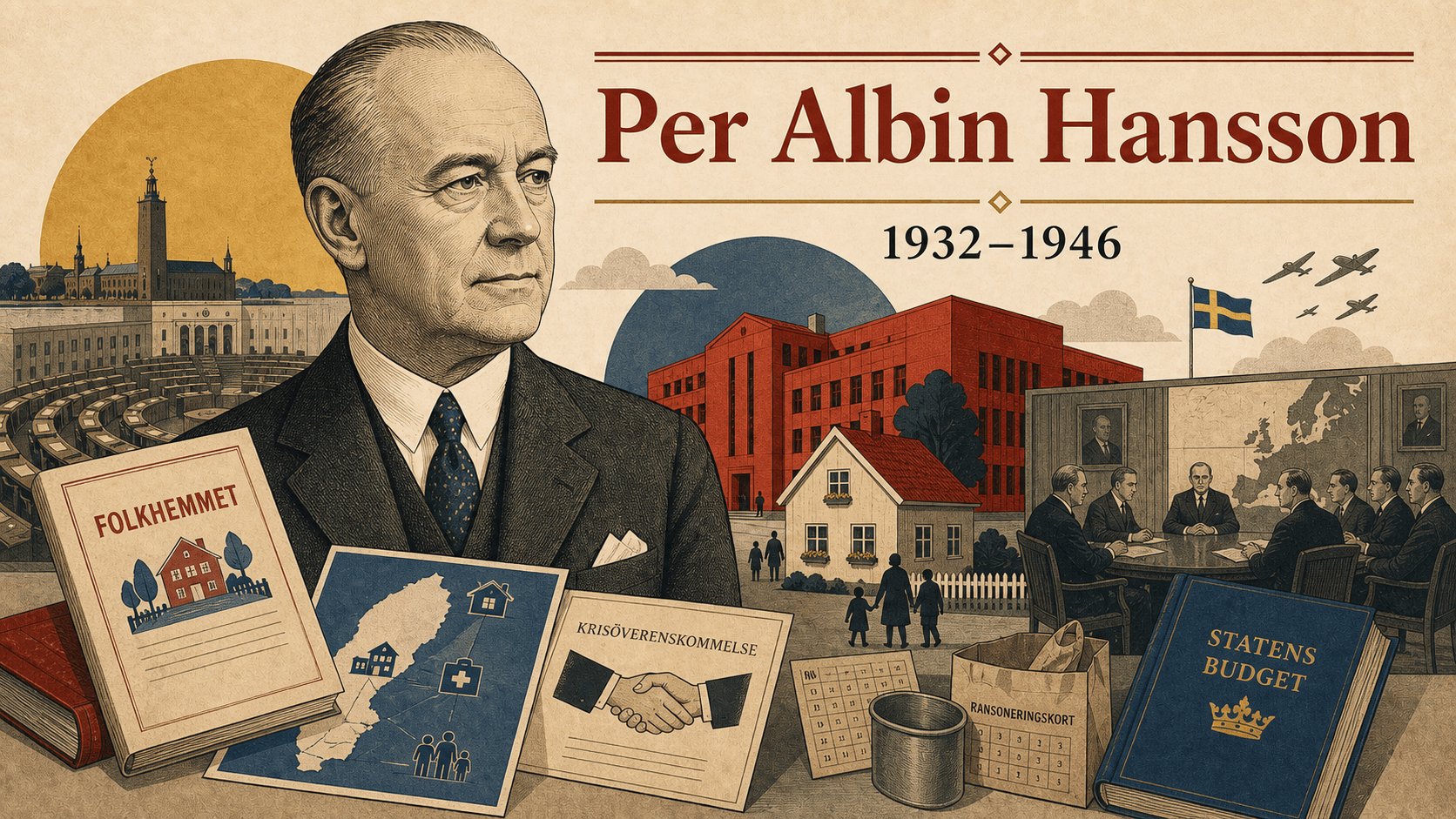 Editorial illustration for prime minister Per Albin Hansson.