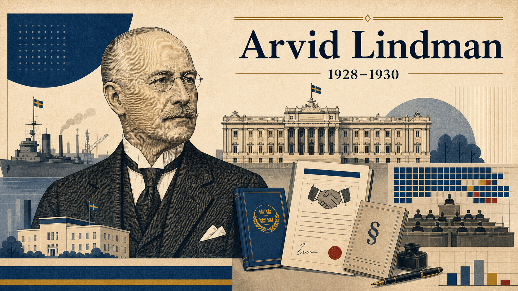 Editorial illustration for prime minister Arvid Lindman.