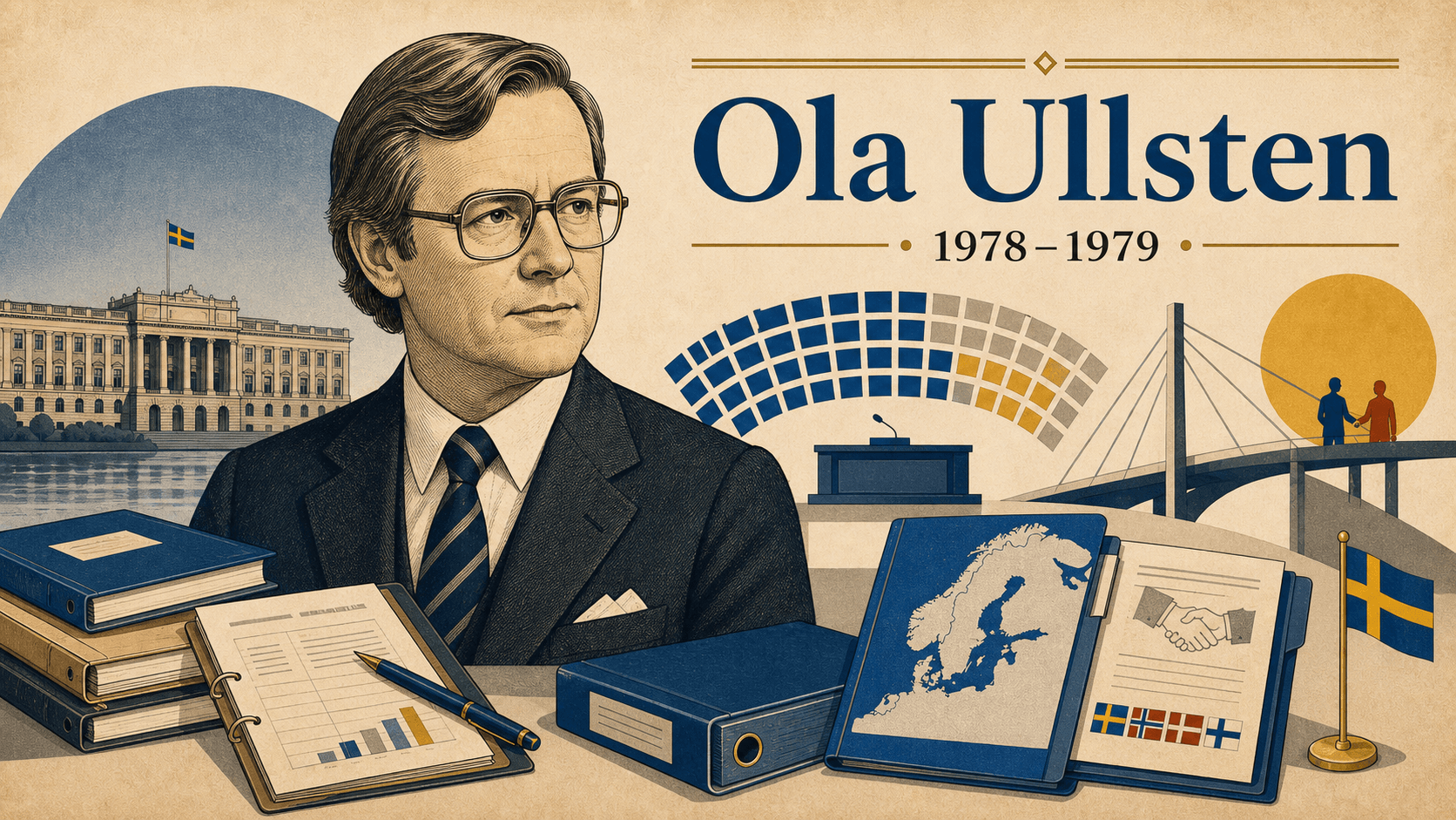 Editorial illustration for prime minister Ola Ullsten.